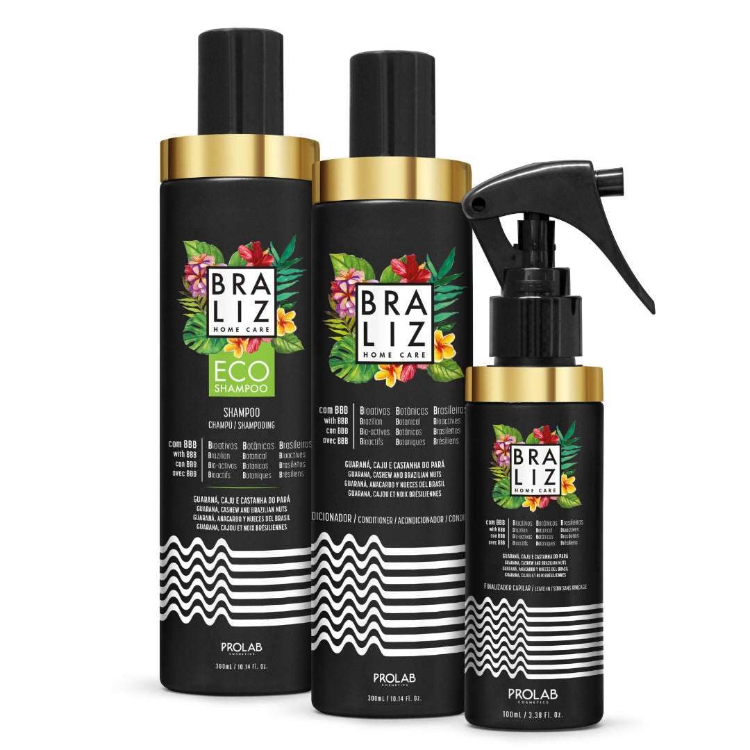 BRALIZ KIT HOME CARE - ECO SHAMPOO + CONDITIONER + LEAVE-IN - 300ML FS Cosmetics